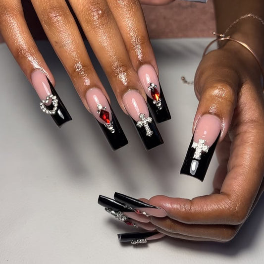 Glamorous Black & Pink Nail Art: Sparkle with Elegance