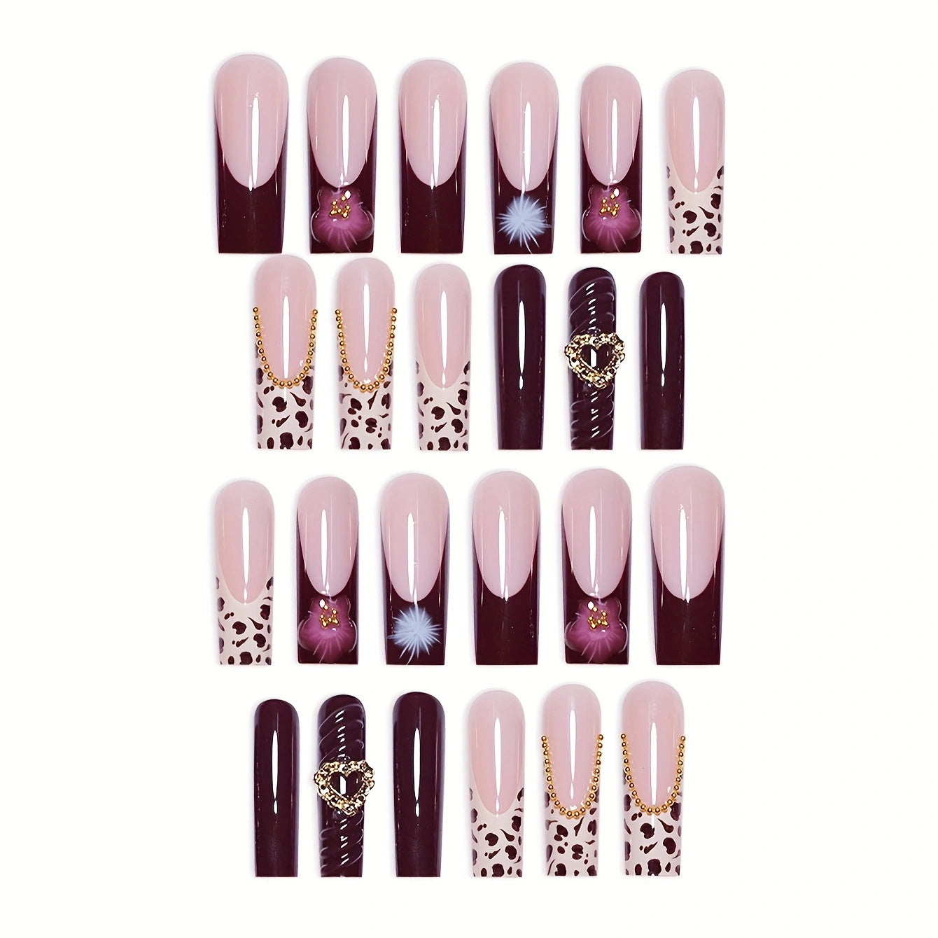Luxurious Leopard & Pink Floral Nail Art: A Blend of Wild and Sweet