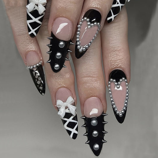 Punk Edge 24-Piece Black & White Press-On Nails Set