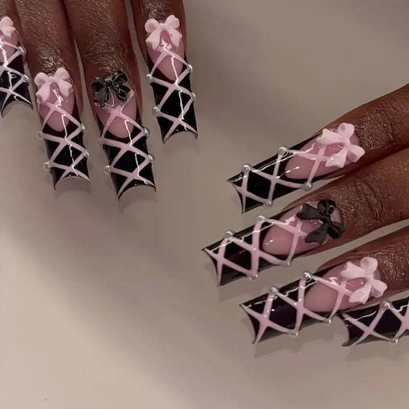 Gothic - Chic Pink & Black Nail Art: Unleash Your Edgy Elegance