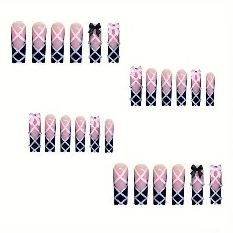 Gothic - Chic Pink & Black Nail Art: Unleash Your Edgy Elegance