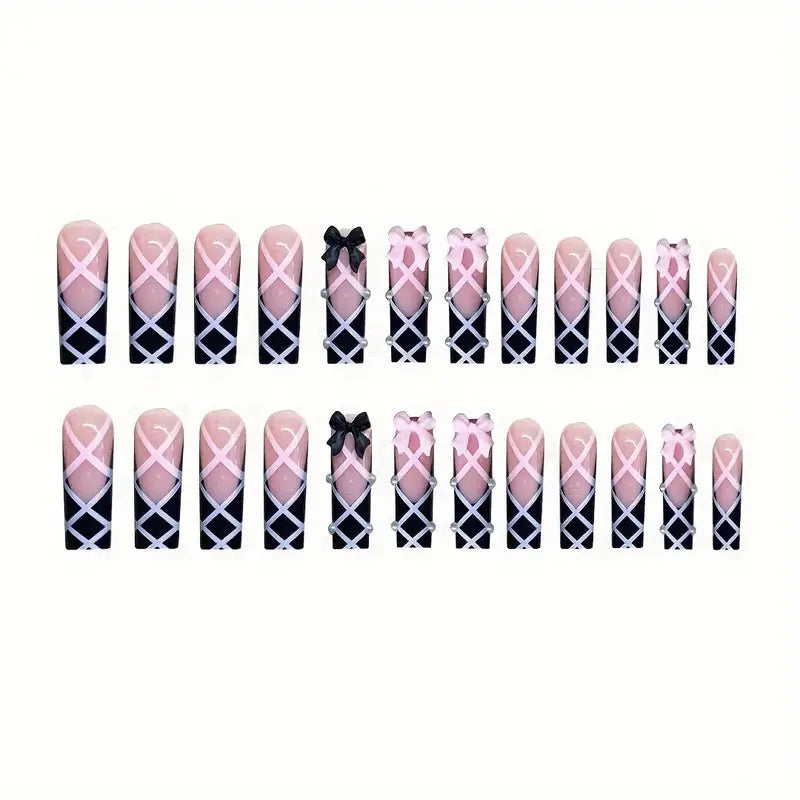 Gothic - Chic Pink & Black Nail Art: Unleash Your Edgy Elegance