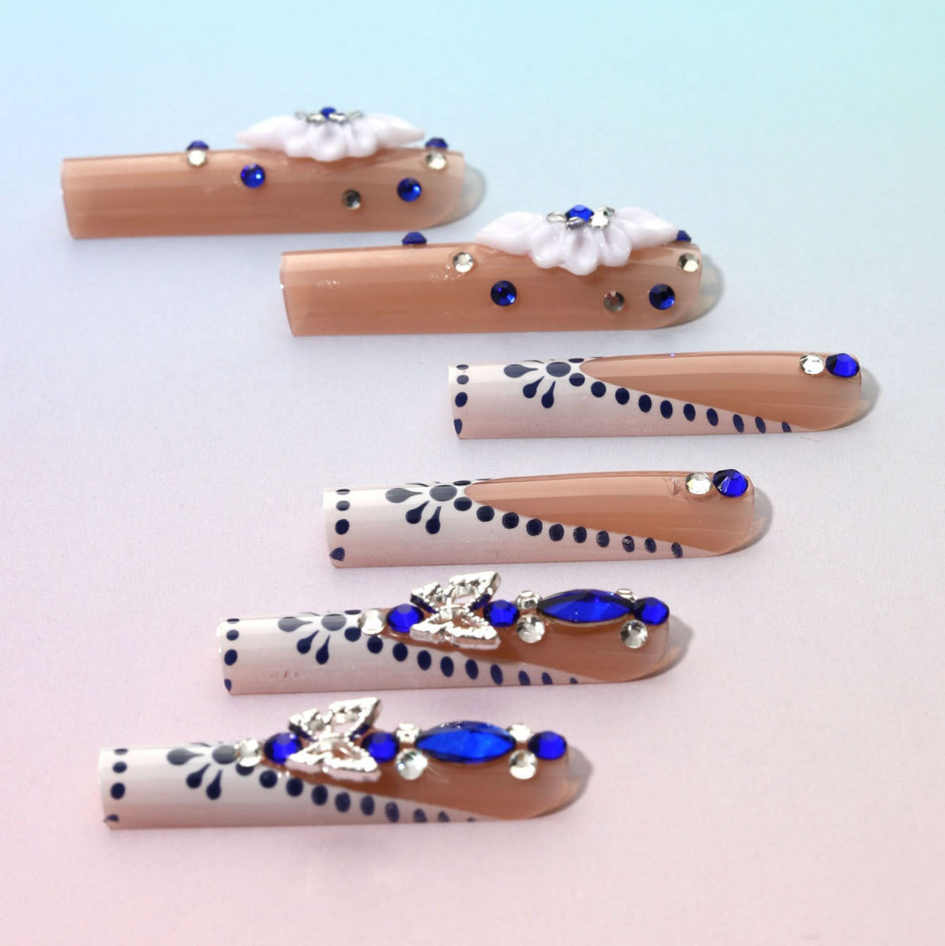 Elegant Blue & White Luxury Nail Art: A Symphony of Sophistication