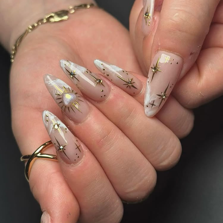 Playful Nude Pink Nails: Sparkle & Shine
