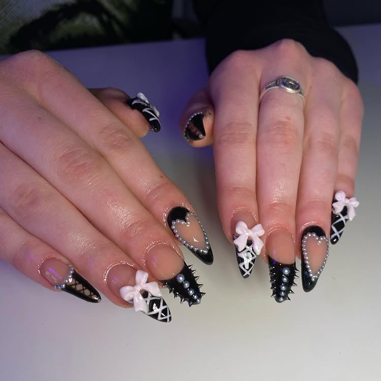 Punk Edge 24-Piece Black & White Press-On Nails Set