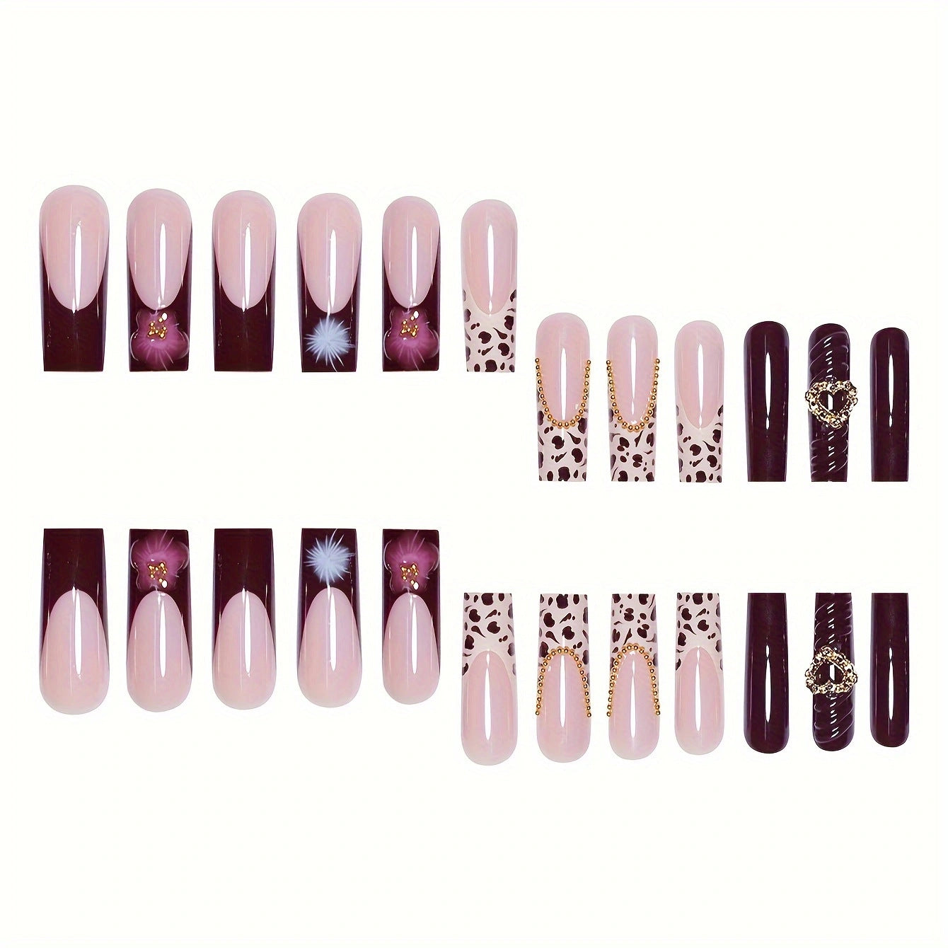 Luxurious Leopard & Pink Floral Nail Art: A Blend of Wild and Sweet