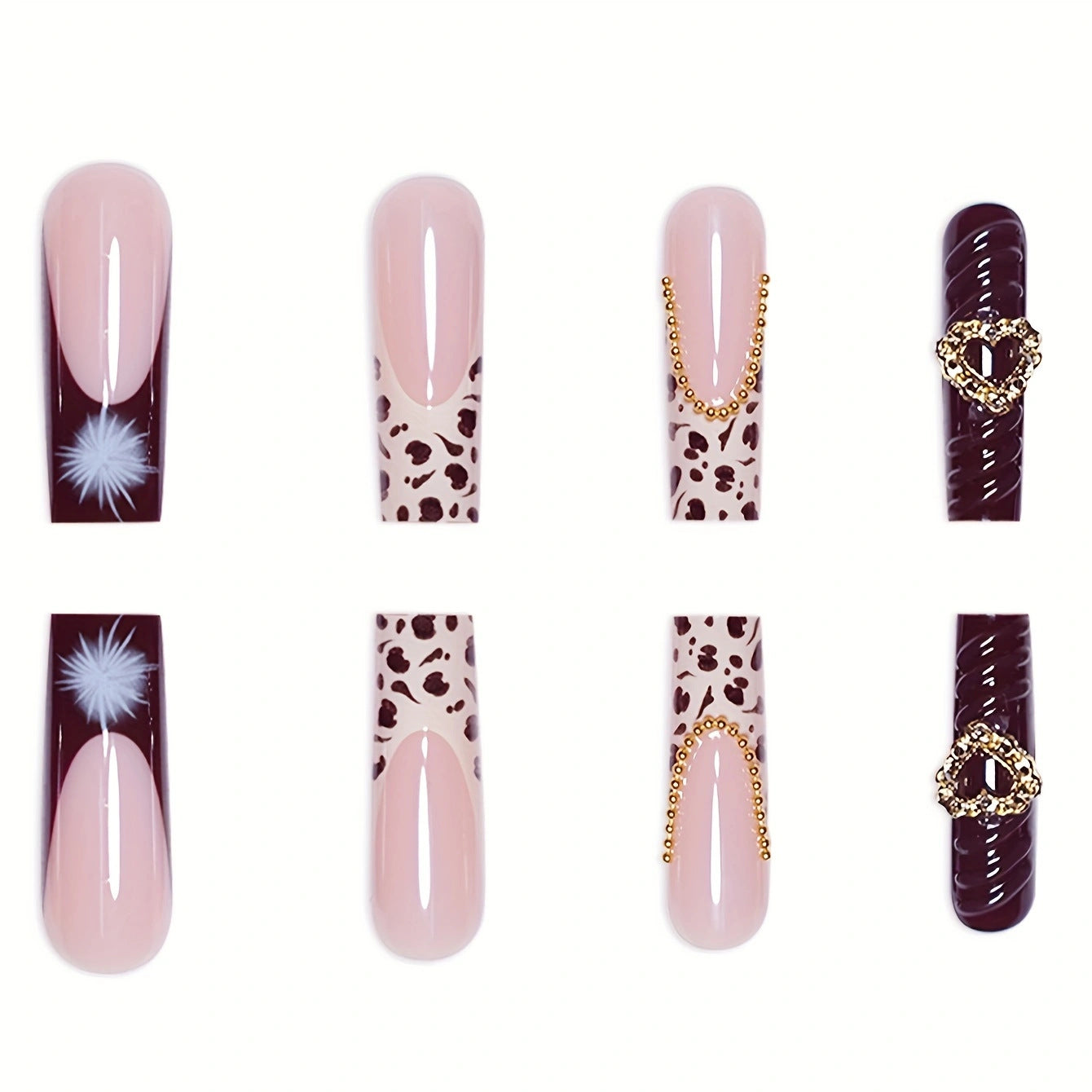 Luxurious Leopard & Pink Floral Nail Art: A Blend of Wild and Sweet